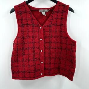 Vintage Eddie Bauer Wool Blend Red Short Sleeve Button up Vest Size Large